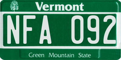 VT license plate NFA092