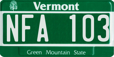 VT license plate NFA103