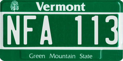 VT license plate NFA113