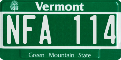 VT license plate NFA114