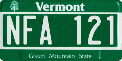 VT license plate NFA121