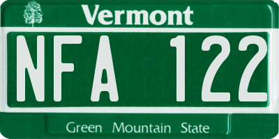 VT license plate NFA122