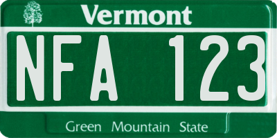 VT license plate NFA123