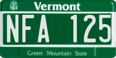 VT license plate NFA125
