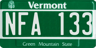 VT license plate NFA133