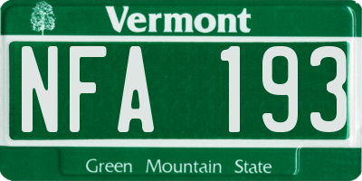 VT license plate NFA193