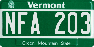 VT license plate NFA203