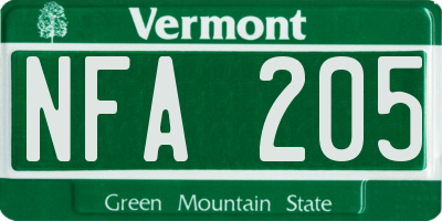 VT license plate NFA205