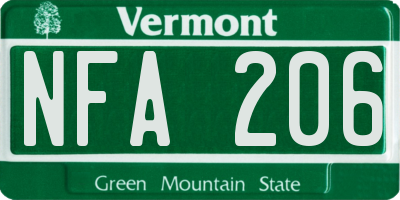 VT license plate NFA206