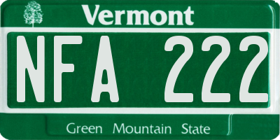 VT license plate NFA222