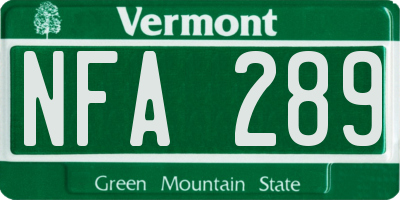 VT license plate NFA289