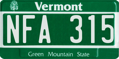 VT license plate NFA315