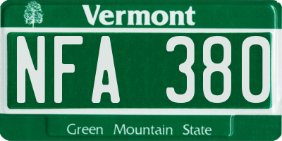 VT license plate NFA380