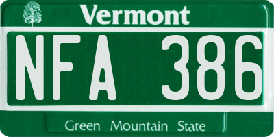 VT license plate NFA386