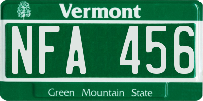 VT license plate NFA456