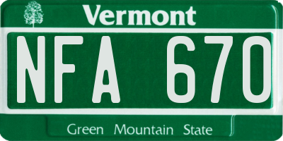 VT license plate NFA670