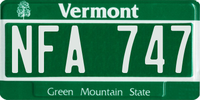 VT license plate NFA747
