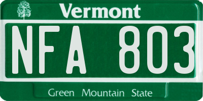 VT license plate NFA803