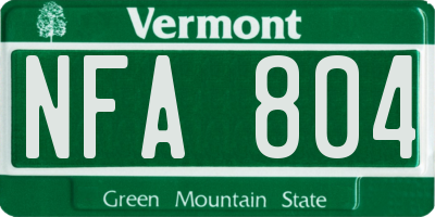 VT license plate NFA804