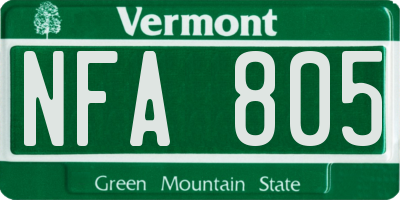 VT license plate NFA805