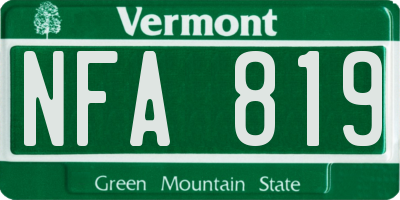 VT license plate NFA819