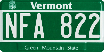 VT license plate NFA822