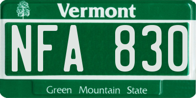 VT license plate NFA830
