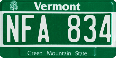 VT license plate NFA834