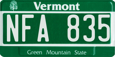VT license plate NFA835