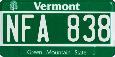 VT license plate NFA838