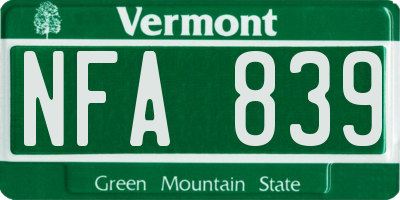 VT license plate NFA839