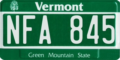 VT license plate NFA845