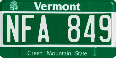 VT license plate NFA849