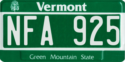 VT license plate NFA925