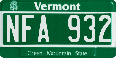 VT license plate NFA932