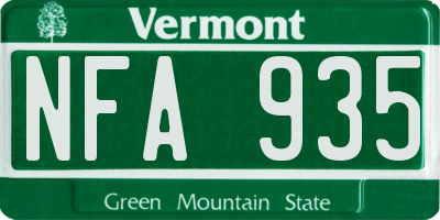 VT license plate NFA935