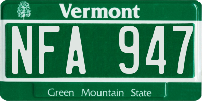 VT license plate NFA947