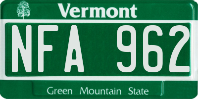 VT license plate NFA962