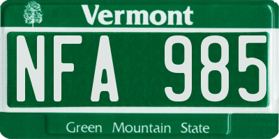 VT license plate NFA985