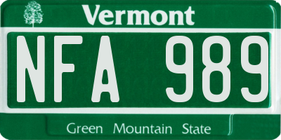 VT license plate NFA989