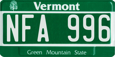 VT license plate NFA996