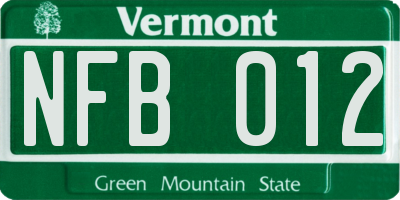 VT license plate NFB012