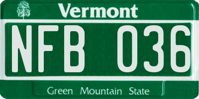 VT license plate NFB036