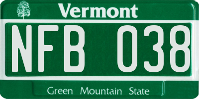 VT license plate NFB038
