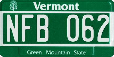 VT license plate NFB062
