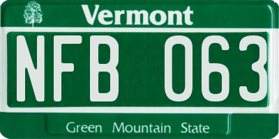VT license plate NFB063