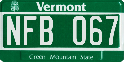 VT license plate NFB067