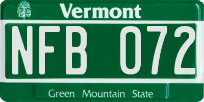 VT license plate NFB072