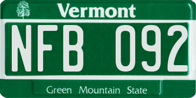 VT license plate NFB092