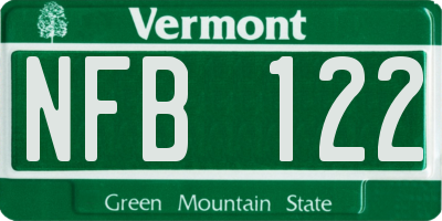 VT license plate NFB122